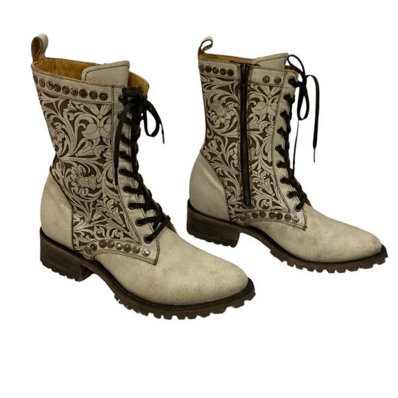 Old Gringo Roxton Boots Bone Leather Floral Lace-Up Western Style Size 9 - Picture 3 of 12